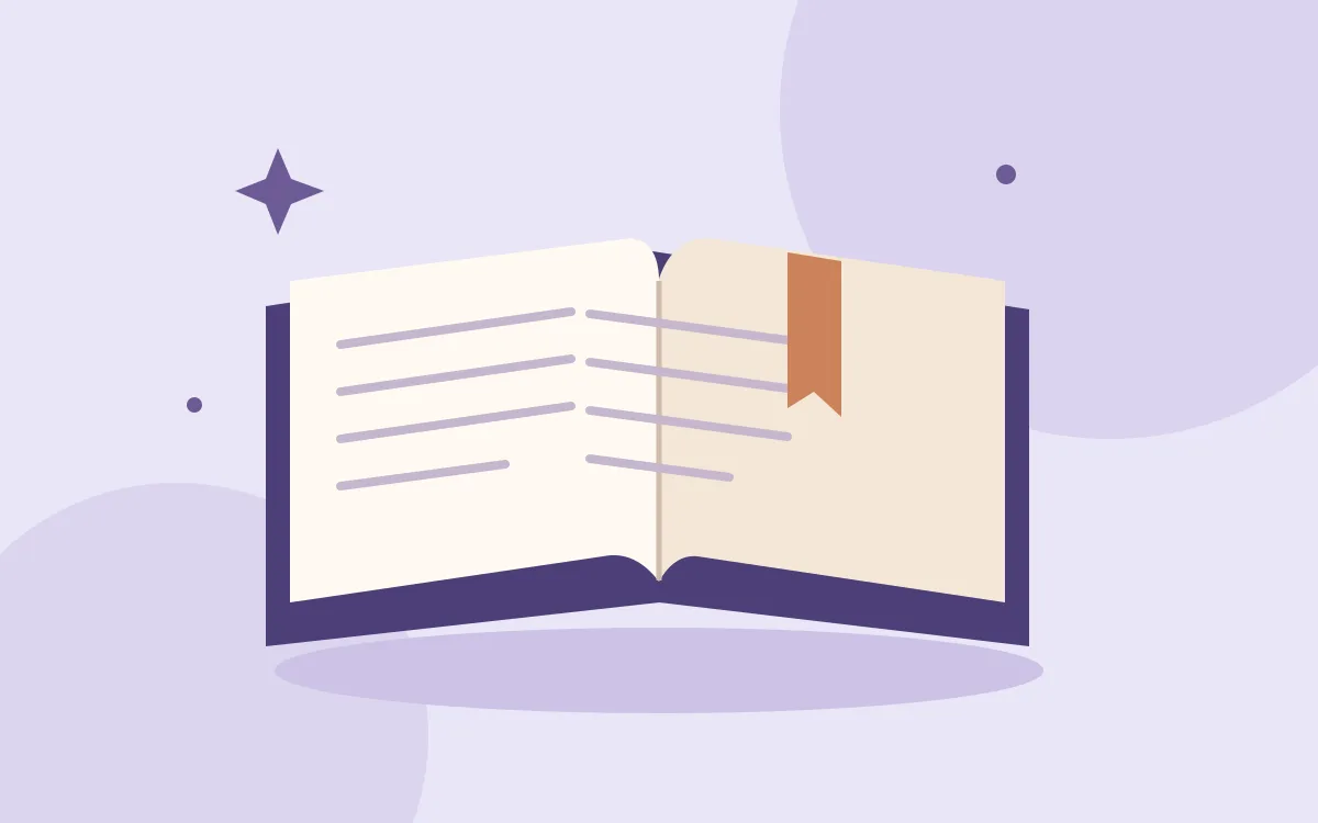 An open book with a ribbon bookmark